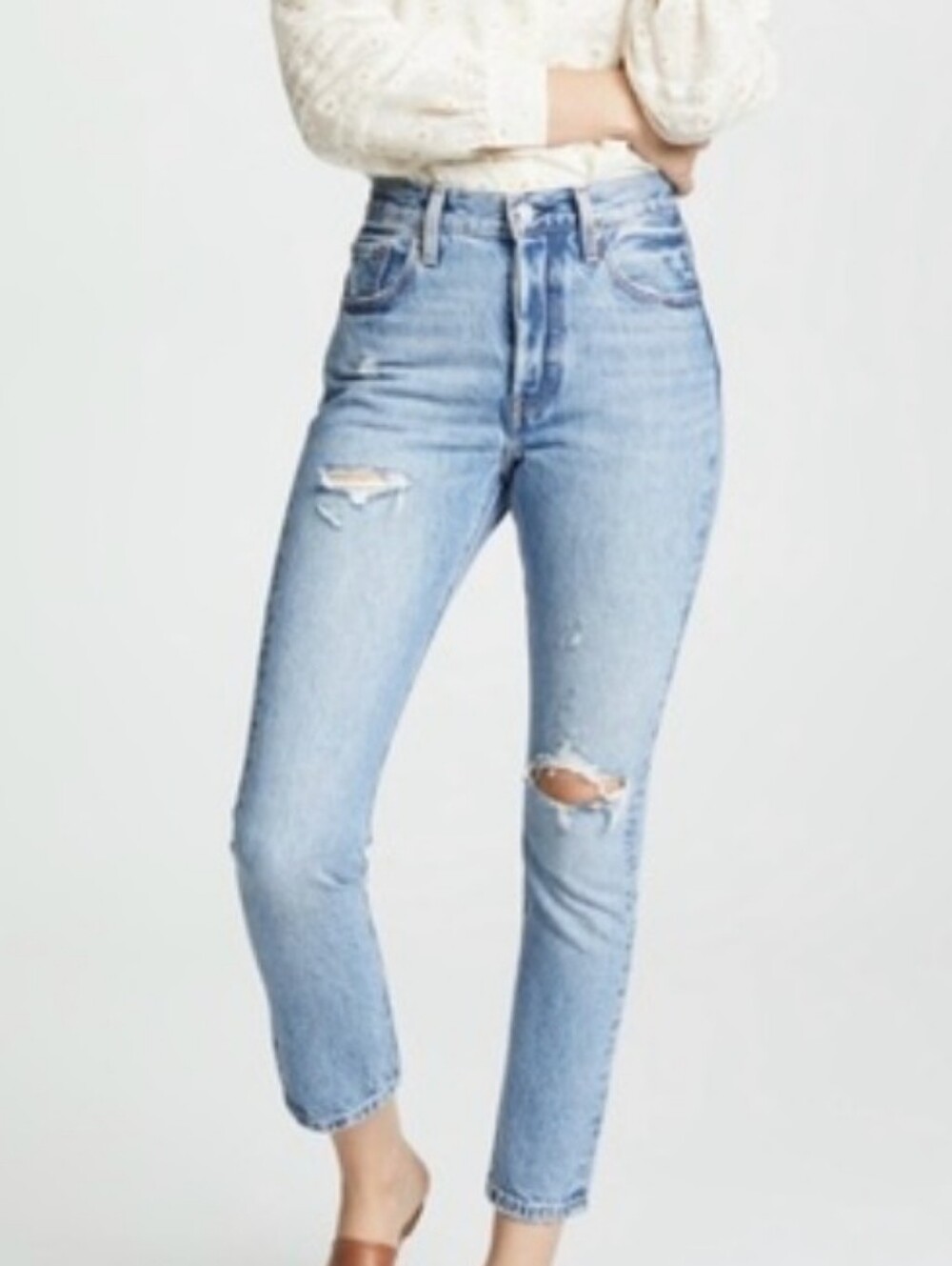 Levi's Women's Light Blue High-Rise Slim Jeans with Knee Rips